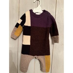 Burberry Baby Vintage Patchwork Wool Sweater Romper Bodysuit Button One Pc  6mos
